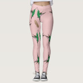 Leggings Plumes dorées de colibri vert (Devant)