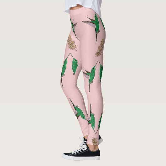 Leggings Plumes dorées de colibri vert (Gauche)