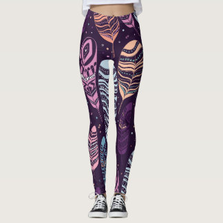 Leggings Plumes ethniques : motif noir et blanc