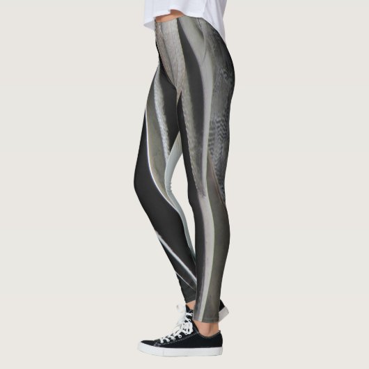 Leggings Plumes Motif Oiseau sauvage Gris Noir Gris (Gauche)