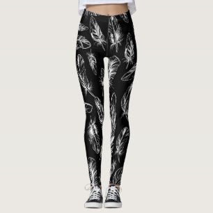 Leggings Plumes noires et blanches