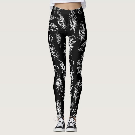 Leggings Plumes noires et blanches (Devant)