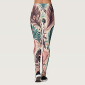 Leggings Plumes Peacock Abstrait Motif rose Turquoise (Dos)
