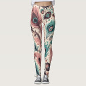 Leggings Plumes Peacock Abstrait Motif rose Turquoise (Devant)
