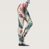 Leggings Plumes Peacock Abstrait Motif rose Turquoise (Droite)