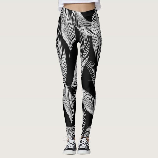 Leggings Plumes Tombantes En Noir Et Blanc (Devant)