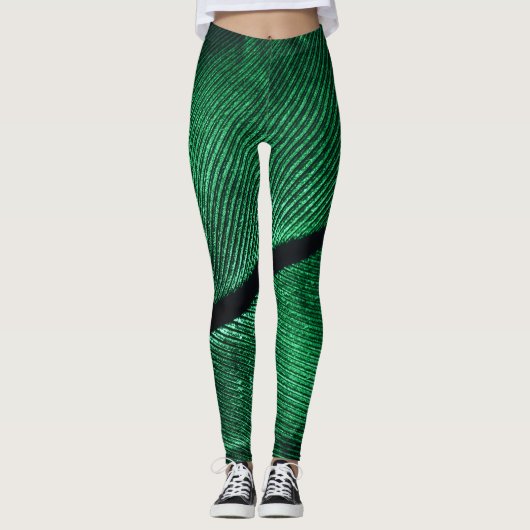 Leggings Plumes Vertes, Belle Texture Motif. (Devant)