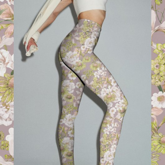 Leggings Plutôt Élégant Vert clair Neutre Motif Floral