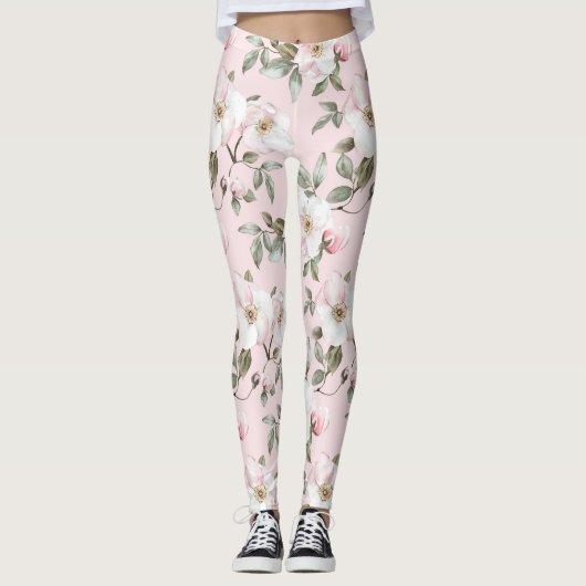 Leggings Plutôt Rose Blanc Floral (Devant)