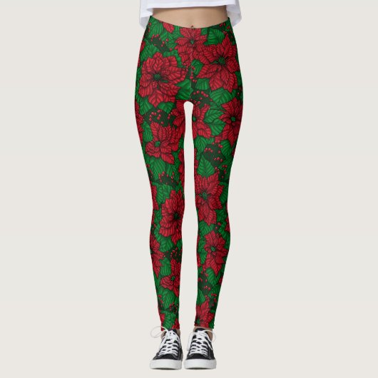 Leggings Poinsettia, motif de Noël (Devant)