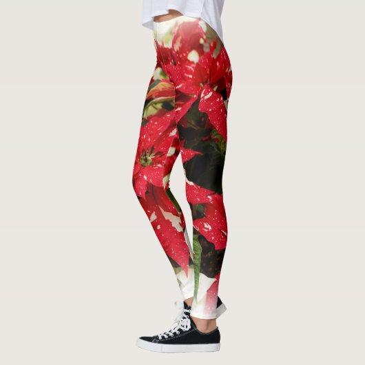 Leggings Poinsettias Festive Rouge Blanc Floral (Gauche)
