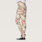 Leggings Poinsettias roses, blanches, vertes et baies rouge (Gauche)