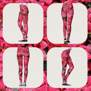 Leggings Poinsettias Rouges Fête des Fêtes