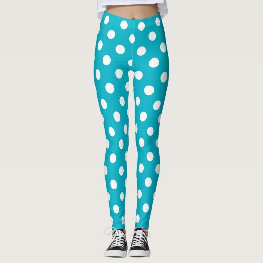 Leggings Point de polka bleu et blanc turquoise (Devant)