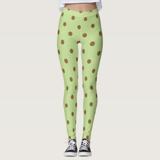 Leggings Point de Polka Retro Brown et vert olive (Devant)