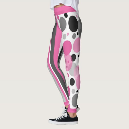 Leggings Point Polka Abstrait rose et gris mignon (Gauche)