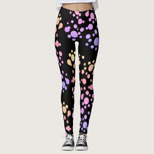 Leggings Points arc-en-ciel tendance sur fond noir - (Devant)