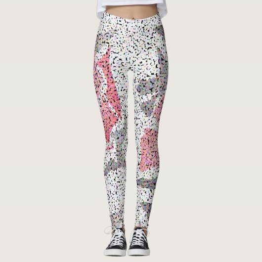 Leggings Points cercles pointillisme noir blanc rose rose f (Devant)