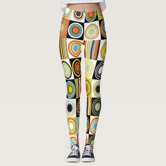 Leggings Points colorés, cercles, rayures arrière - plan. (Devant)