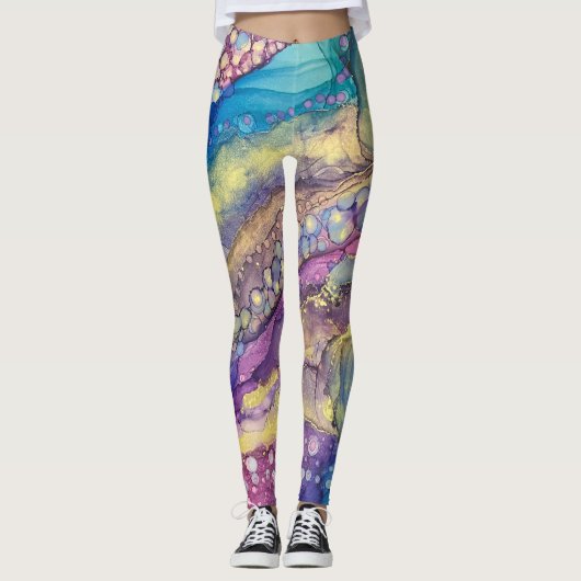 Leggings Points colorés Encre d'alcool Liquide Art Abstrait (Devant)