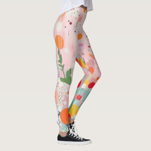 Leggings points de peinture couleur acryl sur sol rose doux (Droite)