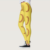 Leggings Points de softball en faux strass rouge avec texte (Gauche)