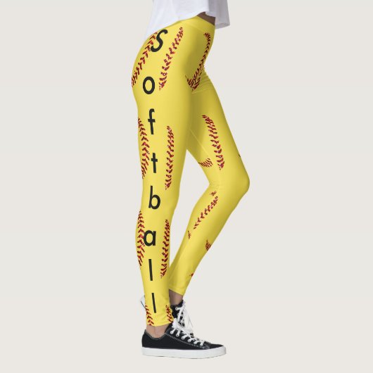 Leggings Points de softball en faux strass rouge avec texte (Droite)