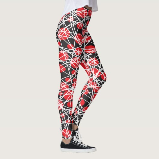 Leggings Points rouges abstraits et lignes blanches emmêlée (Droite)