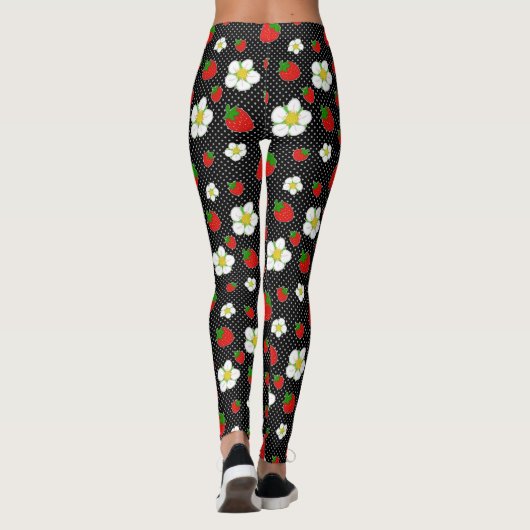 Leggings Points rouges de fraise dans le noir (Dos)