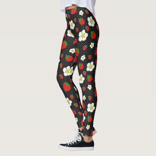 Leggings Points rouges de fraise dans le noir (Gauche)