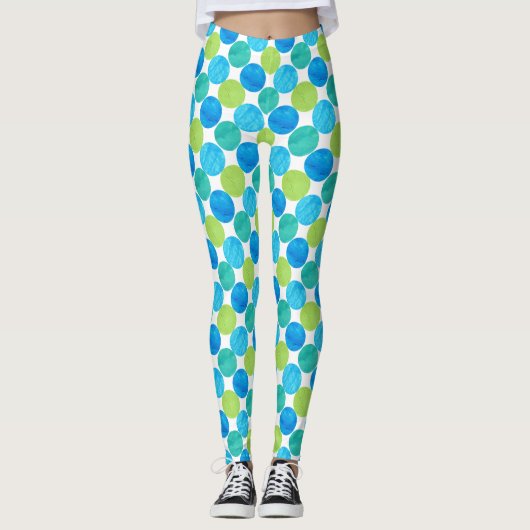 Leggings Points Turquoise Bleu Néon Vert Jumbo (Devant)