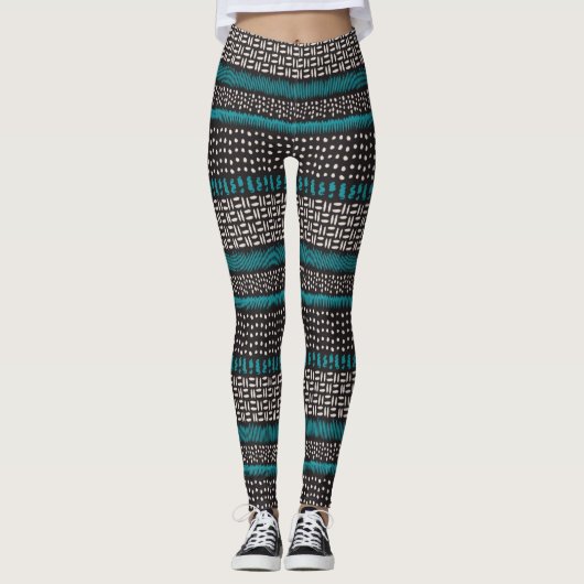 Leggings Points Turquoises noirs Zigzags Motif (Devant)