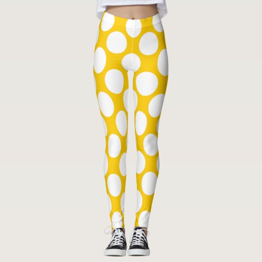 Leggings Pois blanc grand sur la mandarine jaune-orange (Devant)