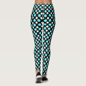 Leggings Pois blancs/aqua festif de fête sur noir (Dos)