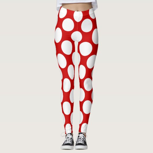 Leggings pois blancs grands sur un arrière - plan rouge Jeu (Devant)