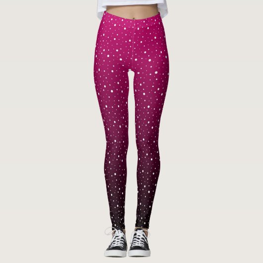 Leggings Pois blancs sur pourpre et dégradé noir. (Devant)