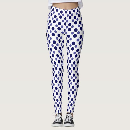 Leggings Pois bleus fêtes sur blanc (Devant)