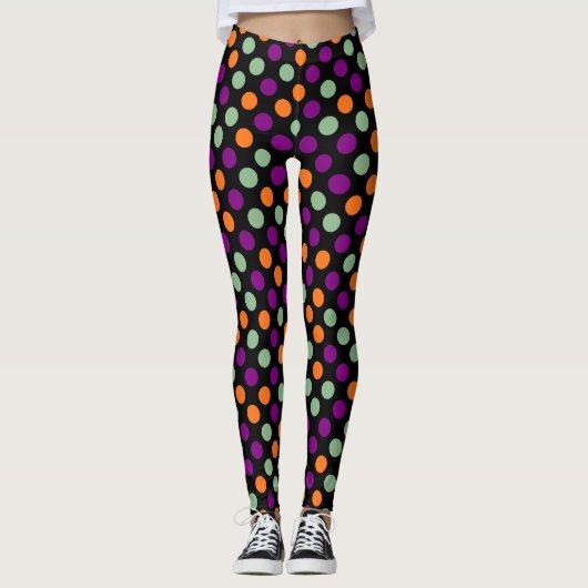 Leggings Pois citrouille, violet, vert et noir (Devant)