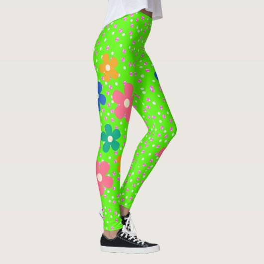 Leggings Pois et fleurs rose vif (Droite)