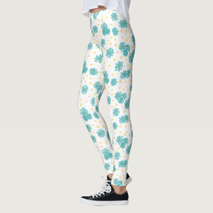 Leggings Pois et marguerites - Turquoise et Jaune