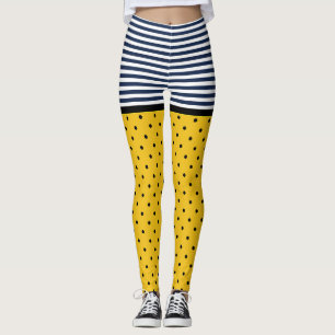 Leggings Pois jaune et noir, noir et blanc rayé