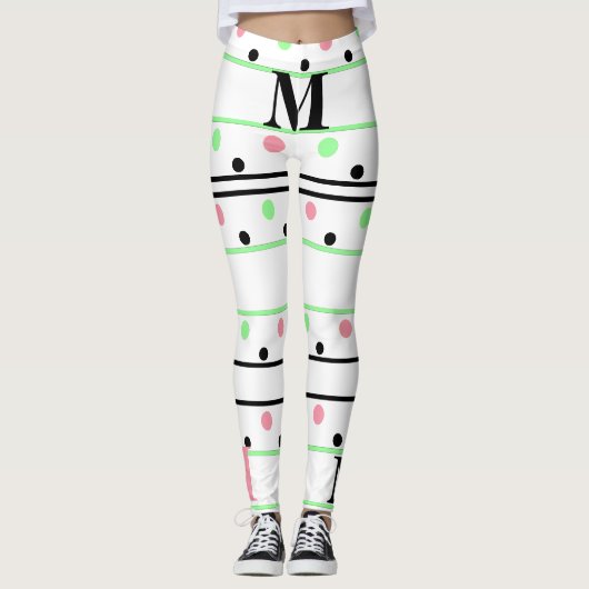 Leggings Pois noir rose monogramme (Devant)