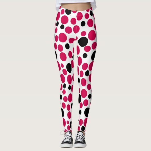 Leggings pois noir rouge rétro sur arrière - plan blanc (Devant)