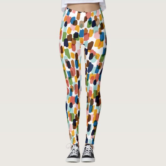 Leggings Pois : Peinture à main multicolore. (Devant)