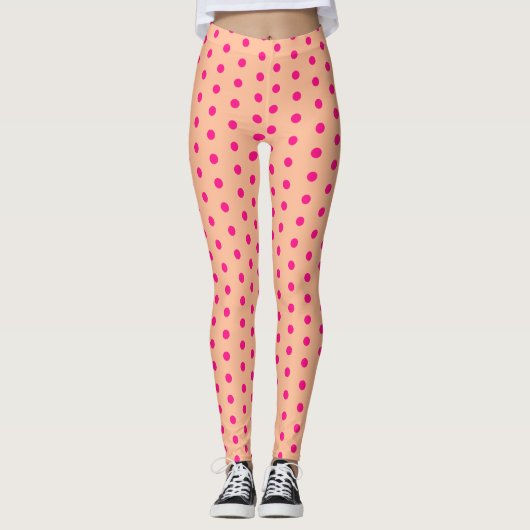 Leggings Pois rose chaud Peach rétro motif mignon cool (Devant)