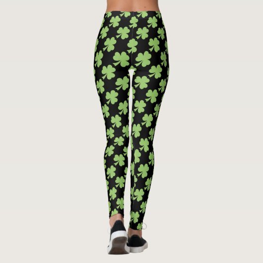 Leggings Pois Shamrocks verts St. Patrick's Day noir (Dos)