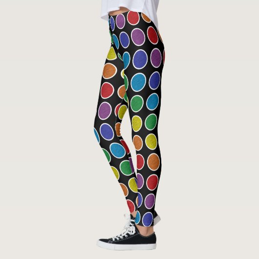 Leggings Pois statique d'arc-en-ciel décrit par blanc (Gauche)