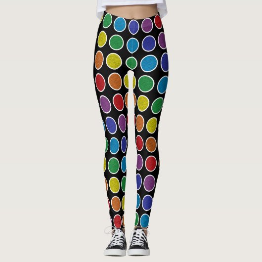 Leggings Pois statique d'arc-en-ciel décrit par blanc (Devant)