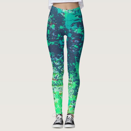 Leggings Poison Sky Abstrait, Blue Green Splatter Paint (Devant)