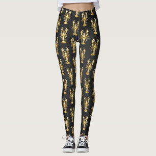 Leggings Poisson à langouste polygonale dorée sur noir